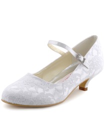 Elegantpark Pretty Satin Lace Closed Toe Spool Heel Bridal Shoes
