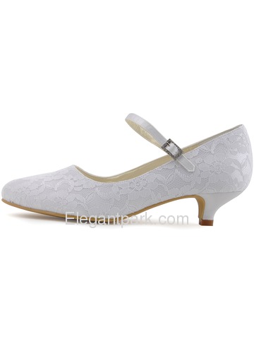 Elegantpark Pretty Satin Lace Closed Toe Spool Heel Bridal Shoes (100120)