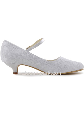 Elegantpark Pretty Satin Lace Closed Toe Spool Heel Bridal Shoes (100120)