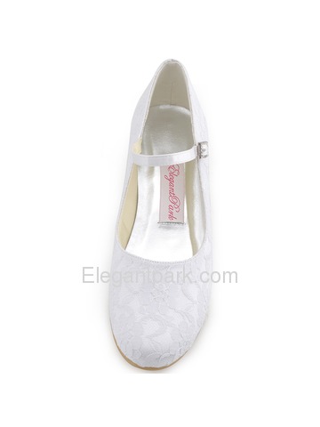Elegantpark Pretty Satin Lace Closed Toe Spool Heel Bridal Shoes (100120)