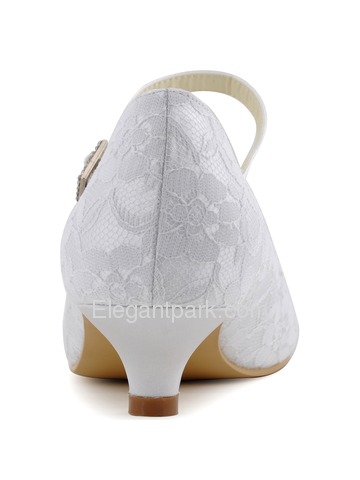 Elegantpark Pretty Satin Lace Closed Toe Spool Heel Bridal Shoes (100120)