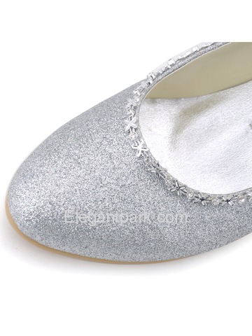 Elegantpark Silver Almond Toe Chunky Heel Glitter PU Ribbon Tie Evening Party Shoes (EP31010)