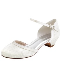 ElegantPark HC1620 White Ivory Lace Closed Toe Low Heels Strap Wedding Party Shoes