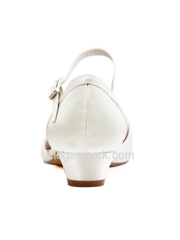 ElegantPark HC1621 White Ivory Closed Toe Chunky Heels Strap Buckle Satin Wedding Party Shoes (HC1621)