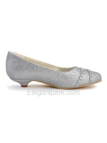 ElegantPark Shiny Glitter PU Pointy Toes Low Kitten Heel Party Shoes (B129A)