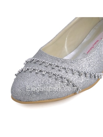 ElegantPark Shiny Glitter PU Pointy Toes Low Kitten Heel Party Shoes (B129A)