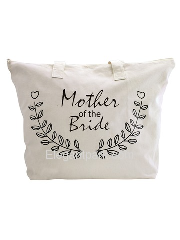 ElegantPark Mother of Bride Wedding Canvas Tote Bag Travel Zip Interior Pocket 100% Cotton 1 Pack