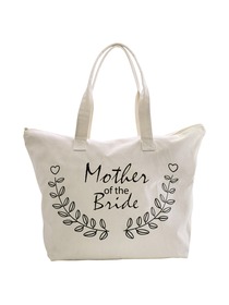 ElegantPark Mother of Bride Wedding Canvas Tote Bag Travel Zip Interior Pocket 100% Cotton 1 Pack