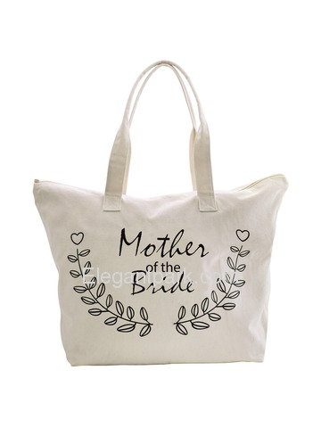 ElegantPark Mother of Bride Wedding Canvas Tote Bag Travel Zip Interior Pocket 100% Cotton 1 Pack