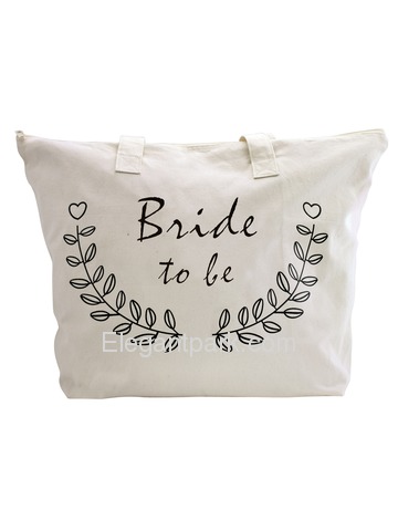 ElegantPark Bride to Be Wedding Canvas Tote Bag Travel Zip Interior Pocket 100% Cotton