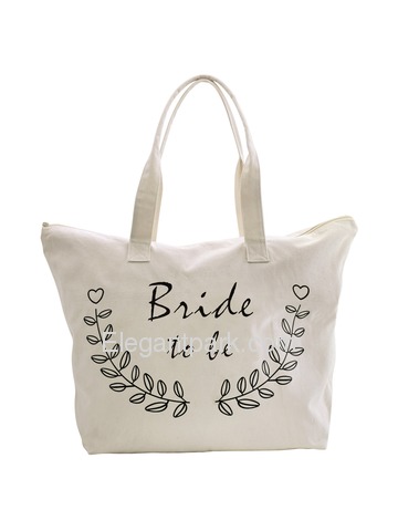 ElegantPark Bride to Be Wedding Canvas Tote Bag Travel Zip Interior Pocket 100% Cotton