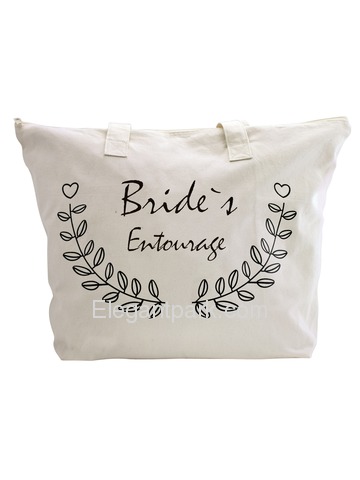 ElegantPark Bride's Entourage Wedding Canvas Tote Bag Travel Zip Interior Pocket 100% Cotton 1 Pack