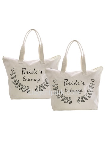 ElegantPark Bride's Entourage Wedding Canvas Tote Bag Travel Zip Interior Pocket 100% Cotton 2 Packs