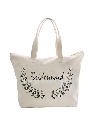 ElegantPark Bridesmaid Wedding Canvas Tote Bag Travel Zip Interior Pocket 100% Cotton 1 Pack