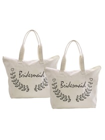 ElegantPark Bridesmaid Wedding Canvas Tote Bag Travel Zip Interior Pocket 100% Cotton 2 Packs