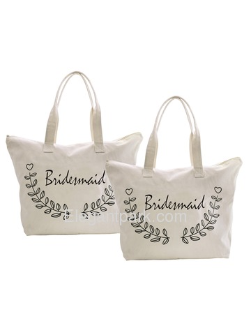 ElegantPark Bridesmaid Wedding Canvas Tote Bag Travel Zip Interior Pocket 100% Cotton 2 Packs