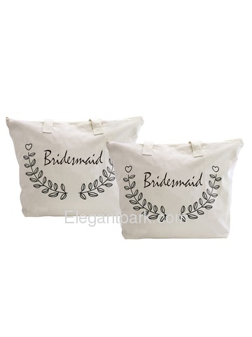 ElegantPark Bridesmaid Wedding Canvas Tote Bag Travel Zip Interior Pocket 100% Cotton 2 Packs