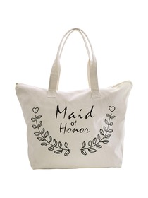 ElegantPark Maid of Honor Wedding Canvas Tote Bag Travel Zip Interior Pocket 100% Cotton