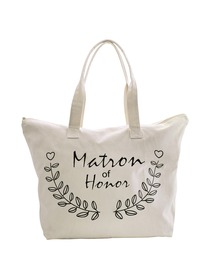 ElegantPark Matron of Honor Wedding Canvas Tote Bag Travel Zip Interior Pocket 100% Cotton