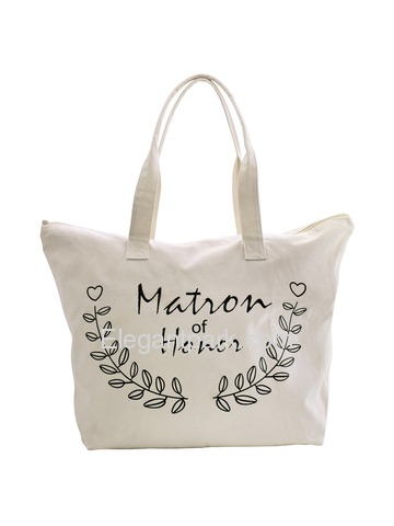 ElegantPark Matron of Honor Wedding Canvas Tote Bag Travel Zip Interior Pocket 100% Cotton