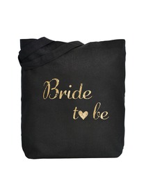 ElegantPark Bride to Be Wedding Tote Bag Black Canvas Gold Script 100% Cotton