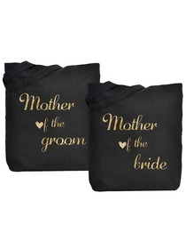 ElegantPark Mother of Bride Groom Tote Bag Black Canvas Gold Script 100% Cotton 2 Packs