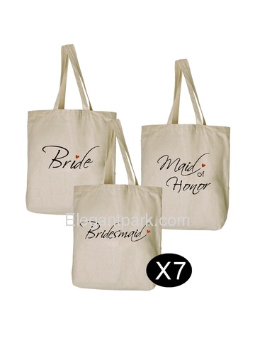 Bride Tote Bag Bridesmaid Tote Bag Maid of Honor Tote bag Set for Wedding Gifts Canvas 100% Cotton