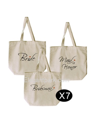 Bride Tote Bag Bridesmaid Tote Bag Maid of Honor Tote bag Set for Wedding Gifts Canvas 100% Cotton