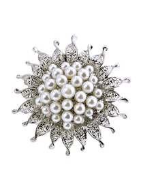 BP1701 Women Fashion Jewelry Beautiful Sun Flower Design Pearls Crystal Brooch Pin Silver