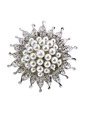 BP1701 Women Fashion Jewelry Beautiful Sun Flower Design Pearls Crystal Brooch Pin Silver