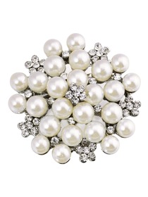 BP1702 Women Fashion Jewelry Beautiful Pearls Flower Crystal Brooch Pin Silver