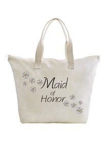 ElegantPark Maid of Honor Wedding Canvas Tote Bag Travel Daisy Zip Interior Pocket 100% Cotton