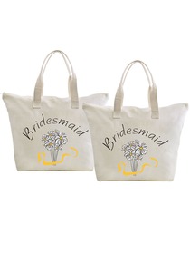 ElegantPark Bridesmaid Wedding Canvas Tote Bag Travel Daisy Zip Interior Pocket 100% Cotton 2 Packs