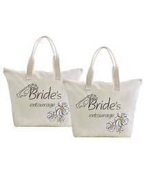 ElegantPark Bride's Entourage Wedding Canvas Tote Bag Travel Daisy Zip Interior Pocket 100% Cotton 2