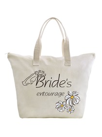 ElegantPark Bride's Entourage Wedding Canvas Tote Bag Travel Daisy Zip Interior Pocket 100% Cotton 1