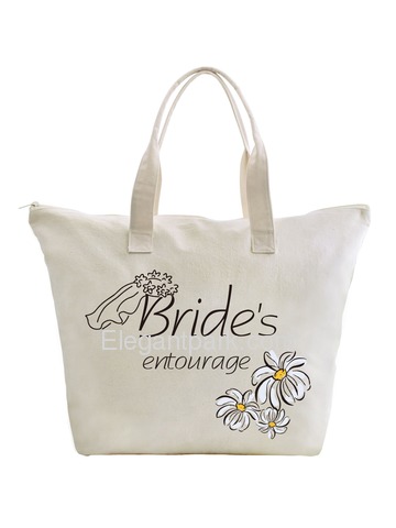ElegantPark Bride's Entourage Wedding Canvas Tote Bag Travel Daisy Zip Interior Pocket 100% Cotton 1