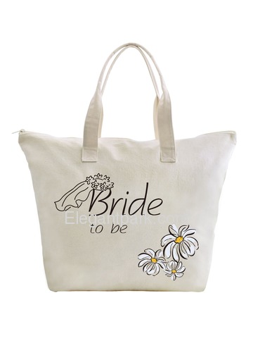 ElegantPark Bride to Be Wedding Canvas Tote Bag Travel Daisy Zip Interior Pocket 100% Cotton