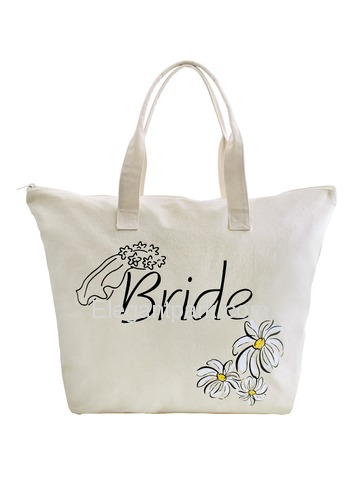 ElegantPark Bride Wedding Canvas Tote Bag Travel Daisy Zip 100% Cotton