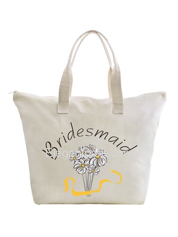 ElegantPark Bridesmaid Wedding Canvas Tote Bag Travel Daisy Zip Interior Pocket 100% Cotton 1 Pack