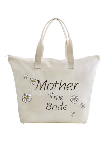 ElegantPark Mother of Bride Wedding Canvas Tote Bag Travel Daisy Zip Interior Pocket 100% Cotton 1 P