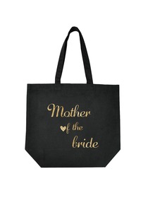 ElegantPark Mother of the Bride Tote Bag Wedding Gifts Black 100% Cotton with Gold Script