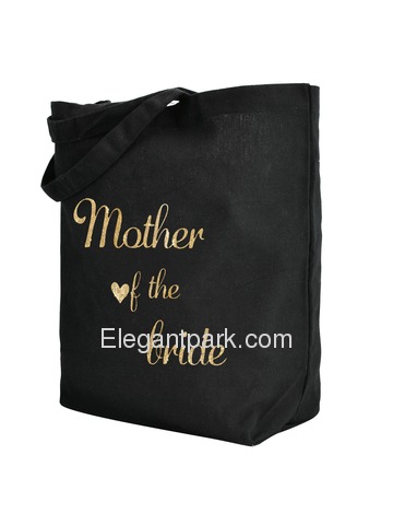 ElegantPark Mother of the Bride Tote Bag Wedding Gifts Black 100% Cotton with Gold Script