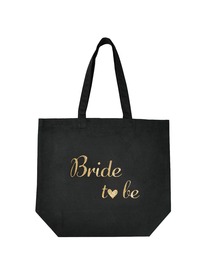 ElegantPark Bride to Be Tote Bag for Wedding Bridal Gifts Black 100% Cotton with Gold Script