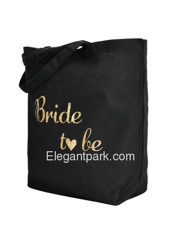 ElegantPark Bride to Be Tote Bag for Wedding Bridal Gifts Black 100% Cotton with Gold Script