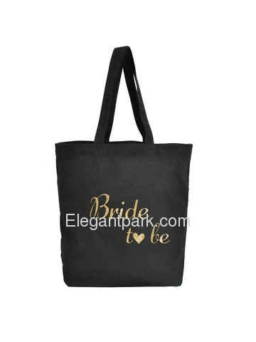 ElegantPark Bride to Be Tote Bag for Wedding Bridal Gifts Black 100% Cotton with Gold Script