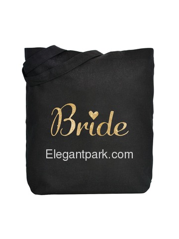 ElegantPark Bride Tote Bag for Wedding Bridal Shower Gifts Black 100% Cotton with Gold Script