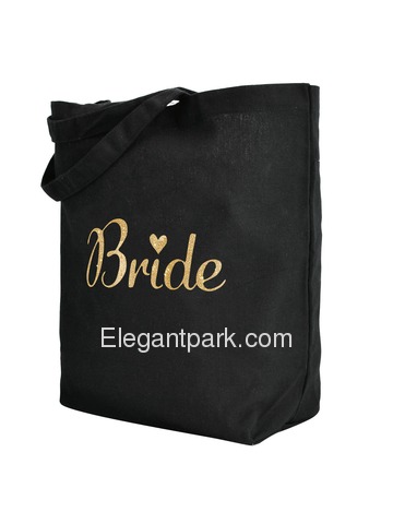 ElegantPark Bride Tote Bag for Wedding Bridal Shower Gifts Black 100% Cotton with Gold Script