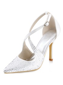 WEDOPUS HC1513 Women's Pointed Toe High Heel D'Orsay Strap Rhinestone Buckles Satin Pumps Shoes