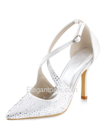 WEDOPUS HC1513 Women's Pointed Toe High Heel D'Orsay Strap Rhinestone Buckles Satin Pumps Shoes (HC1513)