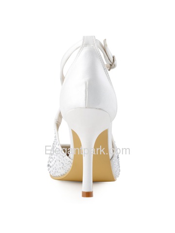 WEDOPUS HC1513 Women's Pointed Toe High Heel D'Orsay Strap Rhinestone Buckles Satin Pumps Shoes (HC1513)